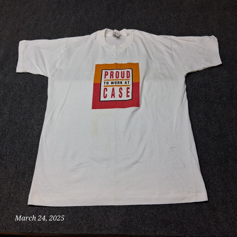 VTG Proud To Work at CASE Single Stitch T Shirt Men Size XL White